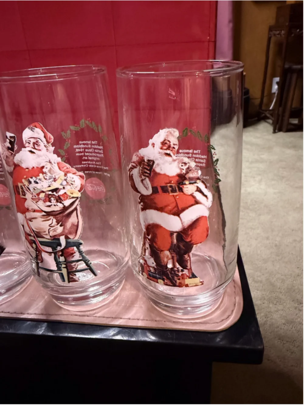 5 Vintage Coca-Cola Santa Christmas Glasses Set Collectable Glassware Coke